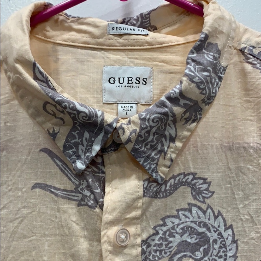 Guess button down dragon shirt peach Large - Picture 2 of 6